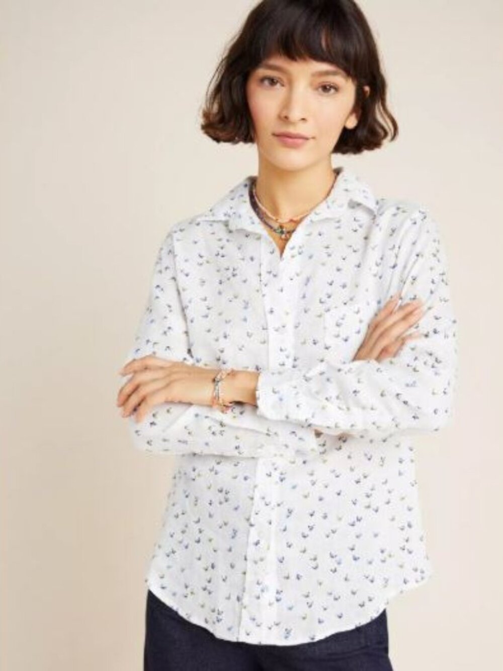 Grayson The Hero Butterfly Linen Buttondown White Shirt Women's Size S